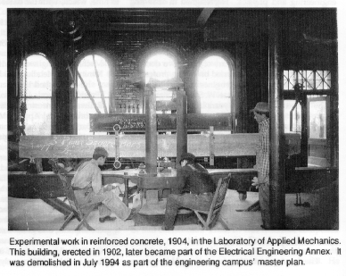 Experimental work in reinforced
	concrete, 1904, in the Laboratory of Applied Mechanics.